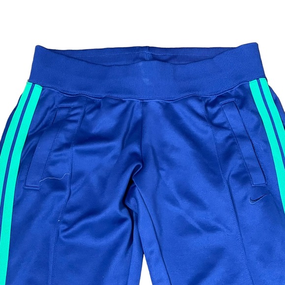 Nike Athletic Pants Size Small Blue With Green Piping Pockets Polyester 28X32 - Picture 2 of 9